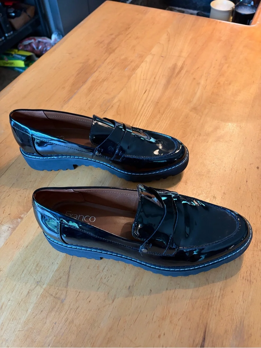 Franco Sarto Cassandra Black Patent Leather Penny Loafers size 8.5
